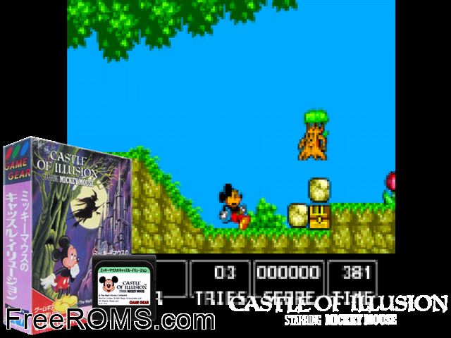 Mickey Mouse - Castle of Illusion Jap Game Gear game showing 3D box cover and gameplay screenshot